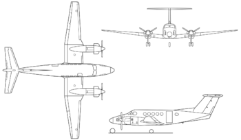 Orthographically projected diagram of the Beechcraft King Air B200.