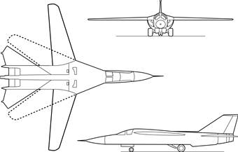 An orthographically projected diagram of the F-111.