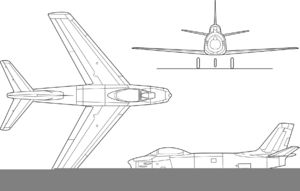 Orthographically projected diagram of the F-86 Sabre.