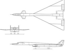 Orthographically projected diagram of the XB-70A Valkyrie.