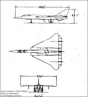 Orthographically projected diagram of the North American XF-108 Rapier.