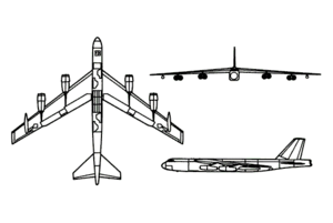 Orthographically projected diagram of the Boeing B-52 Stratofortress.