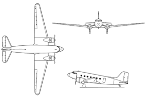 An orthographically projected diagram of the C-47 Skytrain.