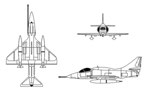 Orthographically projected diagram of the A-4 Skyhawk.