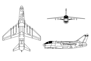 Orthographically projected diagram of the A-7E Corsair II.