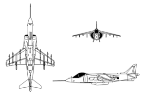 Orthographic projection of the AV-8B Harrier II.