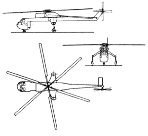 Orthographically projected diagram of the Sikorsky CH-54B Tarhe.