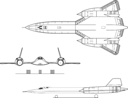 Orthographically projected diagram of the SR-71A Blackbird.