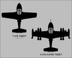 Dorsally projected diagram of the T-37B "Tweet" and A-37B "Super Tweet".